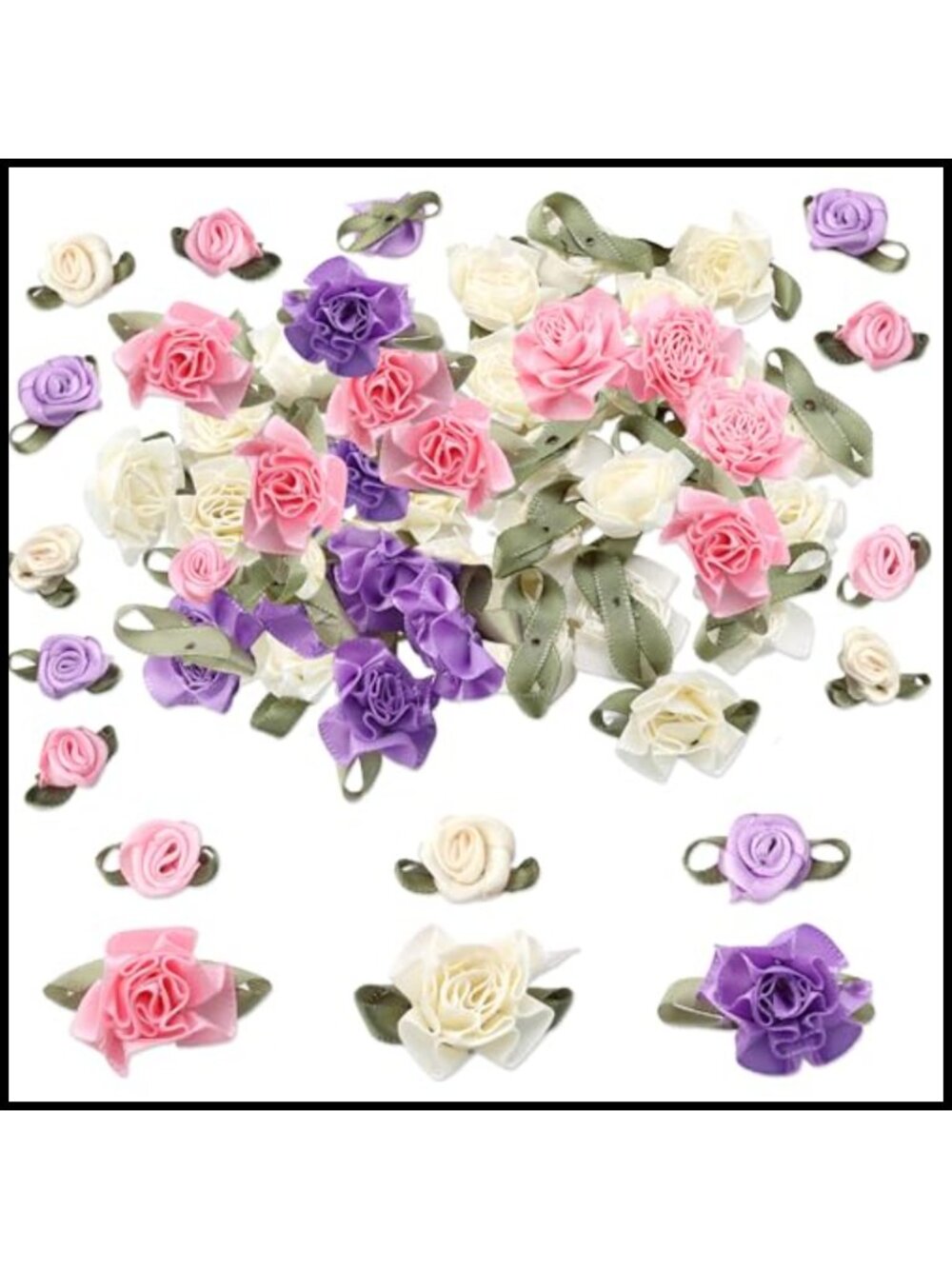 90 Mini Ribbon Roses Satin Fabric Flowers DIY Craft Decoration